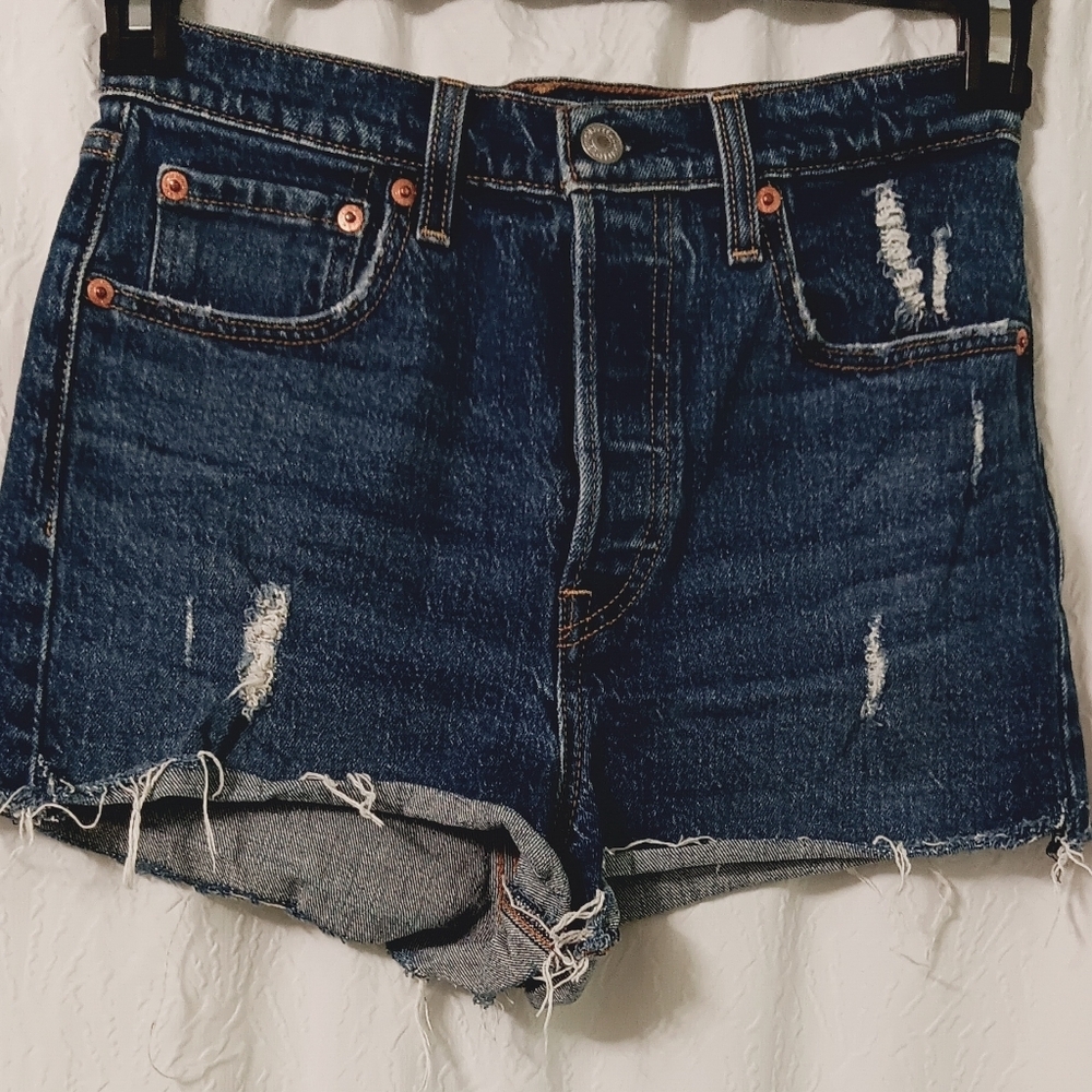 Levi's Premium Ribcage Shorts Women's size 27 Distressed Button Fly High Waist